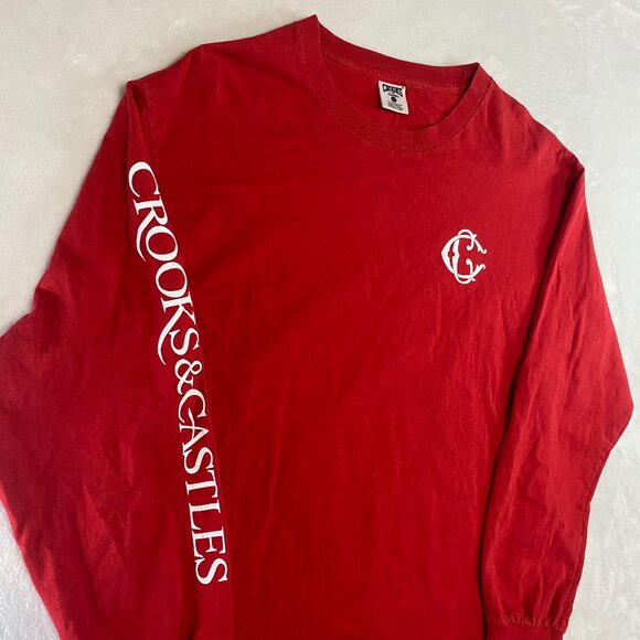 Crooks And Castles Red Long Sleeve Shirt Crewneck Size Large Graphic Logo - Picture 2 of 8